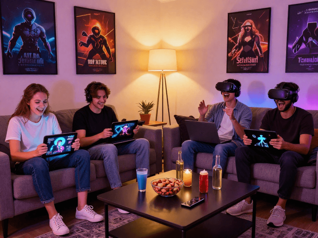 Exciting multiplayer sex game experience in a modern living room