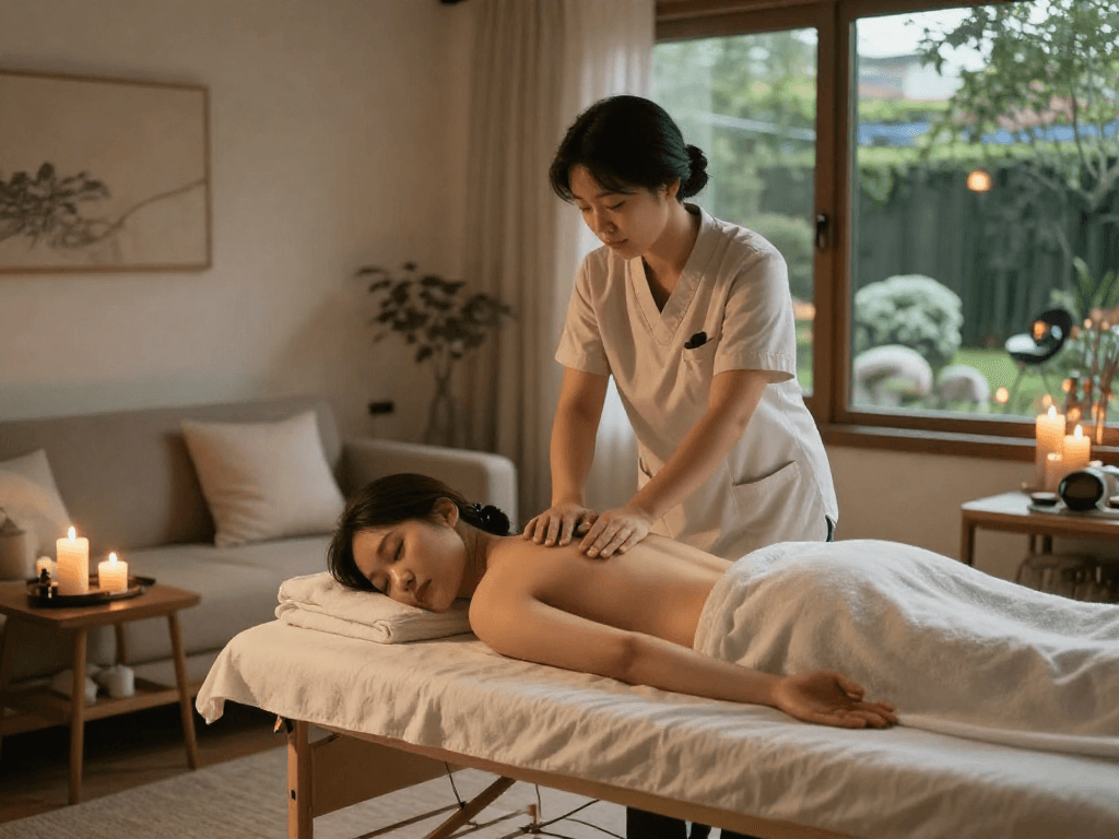 Experience peaceful 판교출장마사지 in a serene home spa environment with a professional therapist.