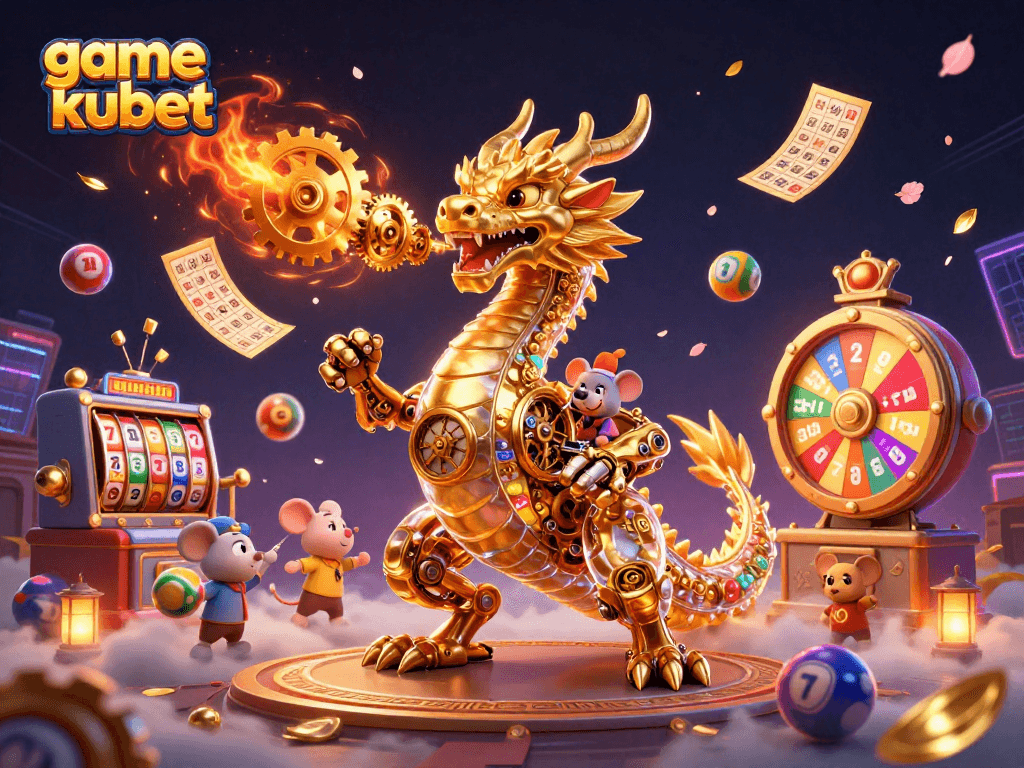 Engage with game kubet through colorful lottery elements, jackpot spins, and a golden dragon!