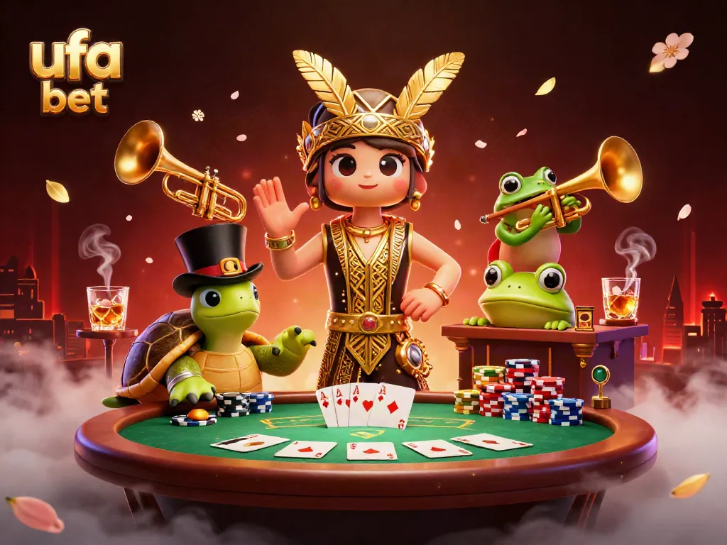 Engage in winning strategies with ufa bet at this vibrant casino scene featuring unique characters and games.