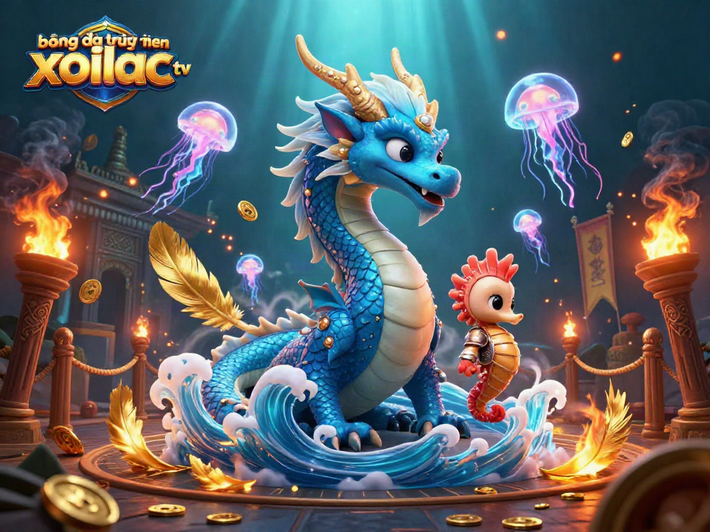 bóng đá trực tuyến xoilac tv showcases an azure dragon and coral knight in a stunning casino arena.