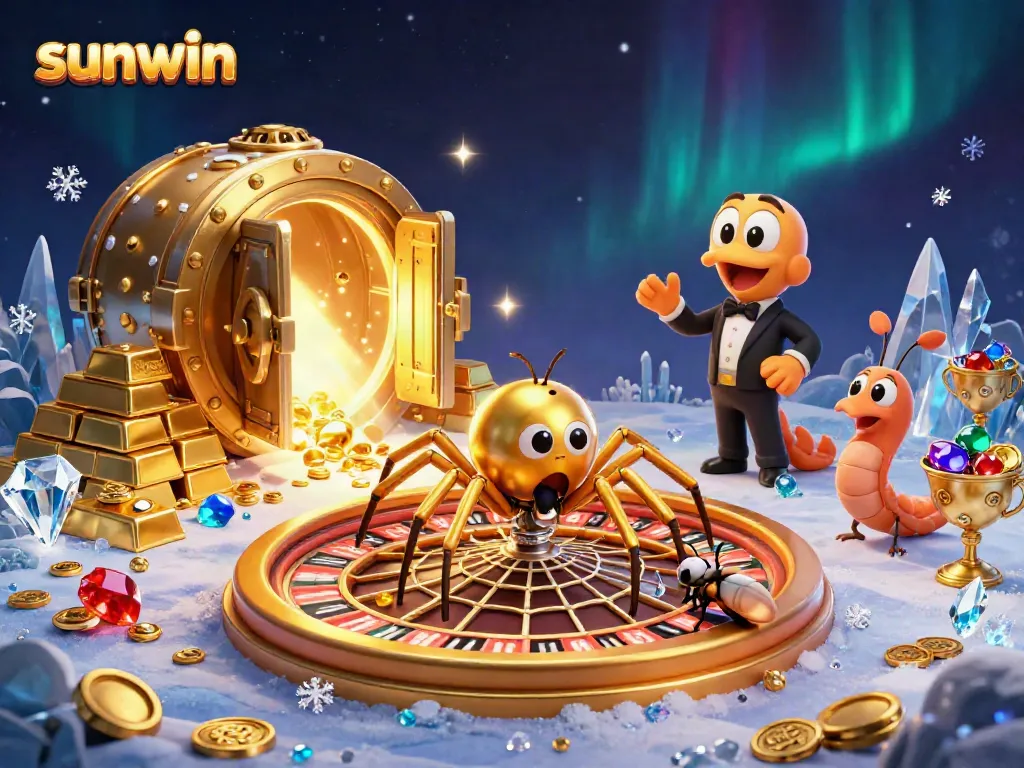 Experience thrilling gameplay at sunwin with vibrant casino elements in a dynamic 3D illustration.