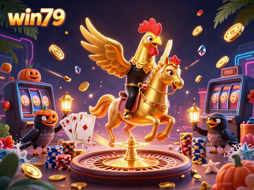 Experience the thrilling atmosphere of win79 with this vibrant casino scene featuring unique characters and dynamic gaming elements.