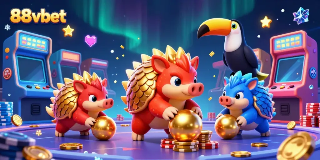 Experience thrilling action at 88vbet as pangolins roll through vibrant poker chips and game machines.