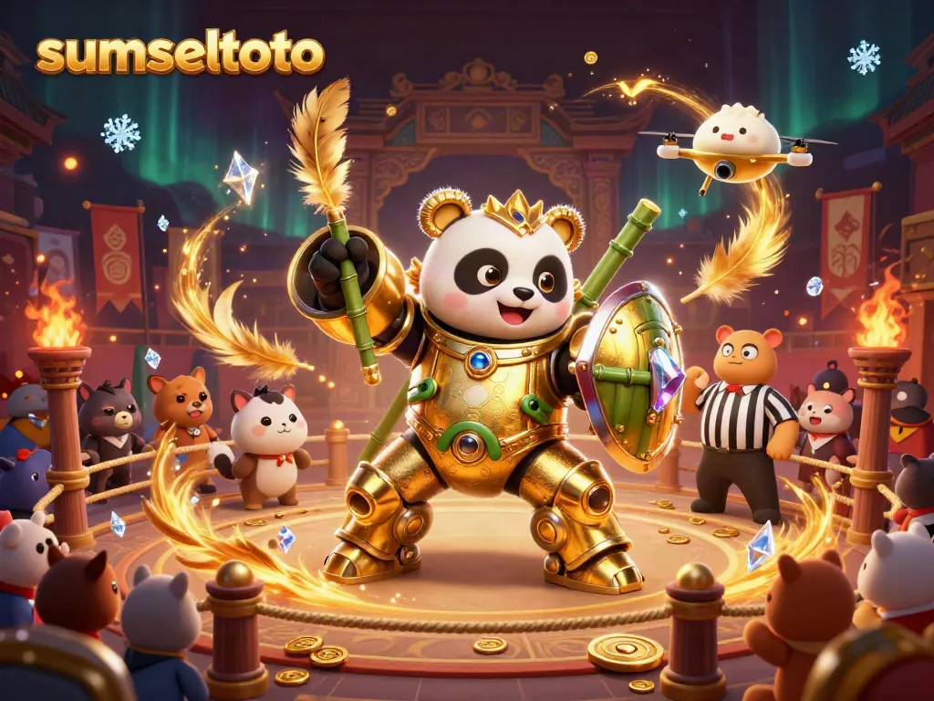 Engage in thrilling action at sumseltoto with golden panda pilot battling in an exciting arena.