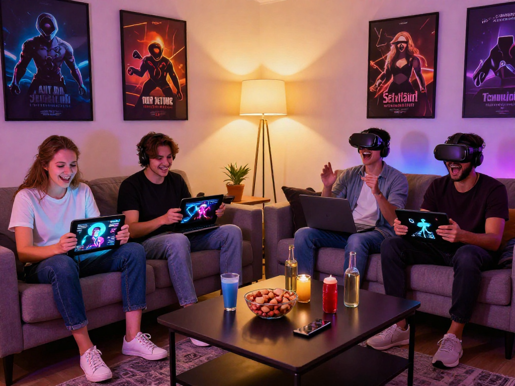 Exciting multiplayer sex game experience in a modern living room