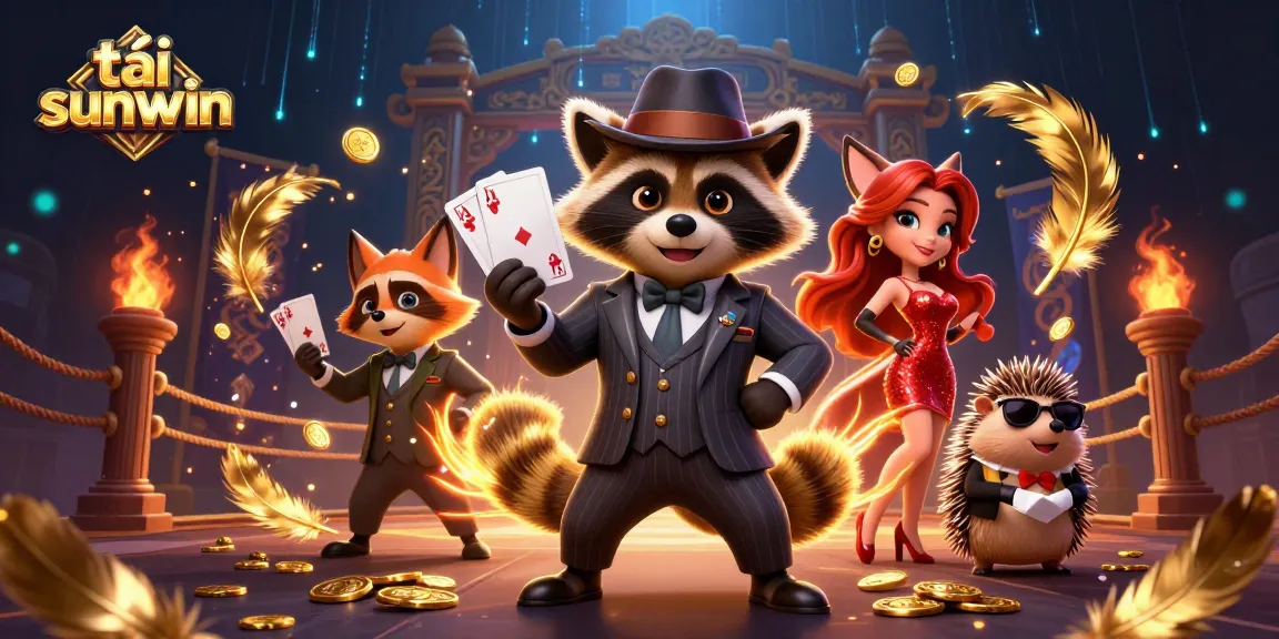 Experience thrilling gameplay with tải sunwin as a suave raccoon deals a royal flush in vibrant casino art.