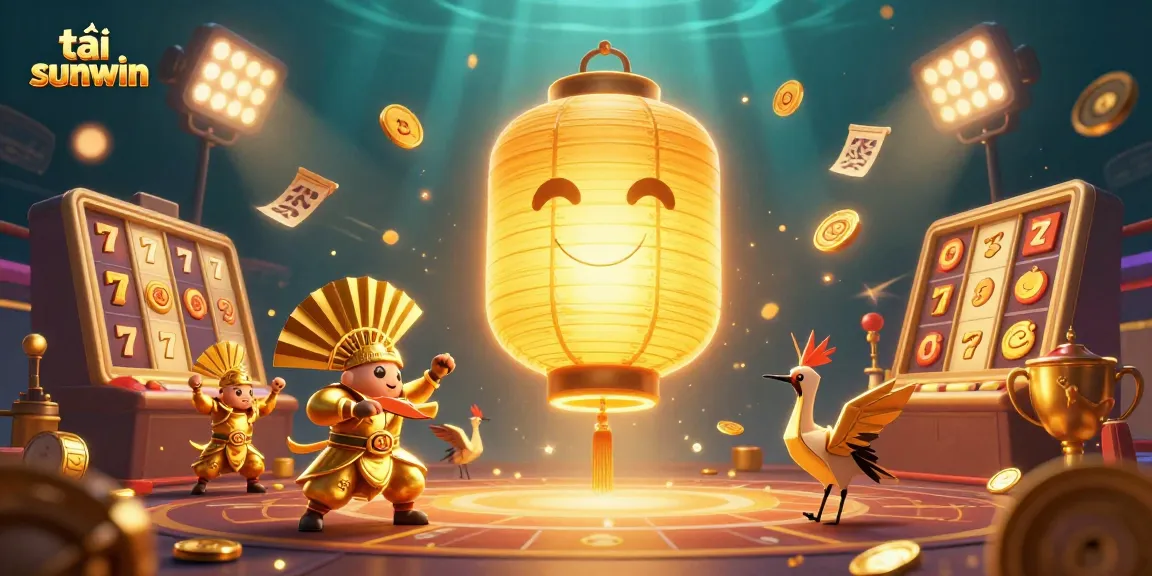 Play and win at tải sunwin featuring a glowing lantern spirit and vibrant casino elements.