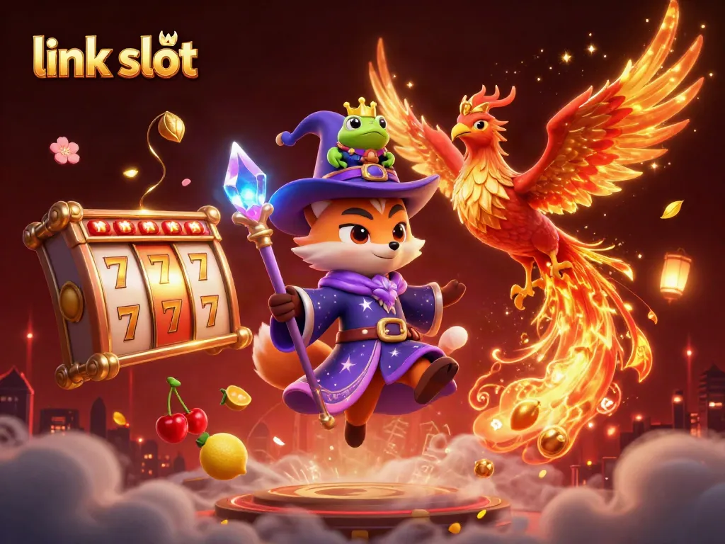 Engage in thrilling link slot gameplay with dynamic characters and vibrant casino elements.