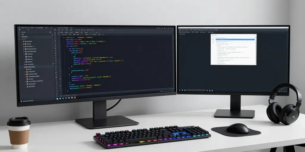 .co.uk domain registration for businesses in the UK alongside modern technology setup featuring software development tools.
