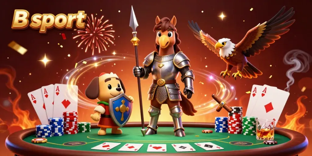Experience B sport with a festive poker scene featuring knights and colorful chips.