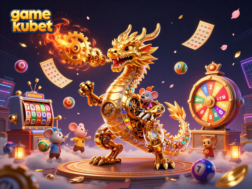 Engage with game kubet through colorful lottery elements, jackpot spins, and a golden dragon!