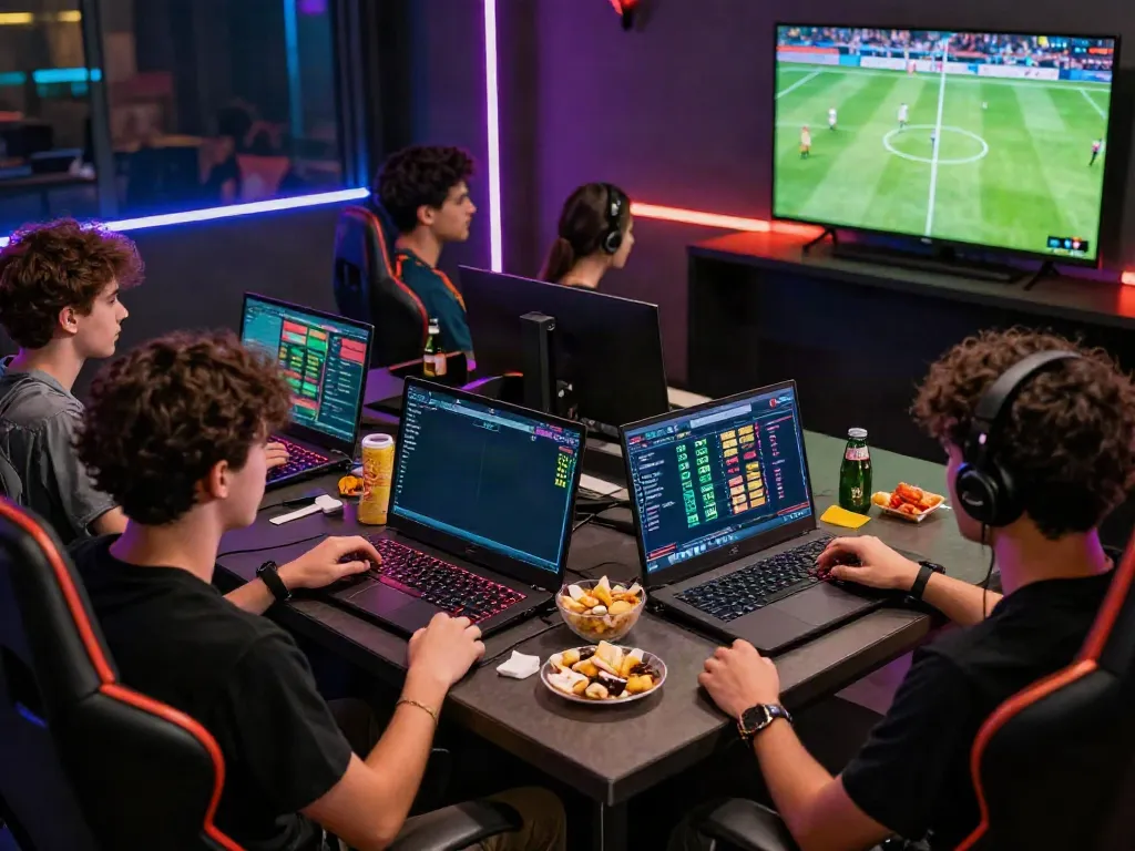 Friends enjoying a live betting session on Debet net's dynamic platform.