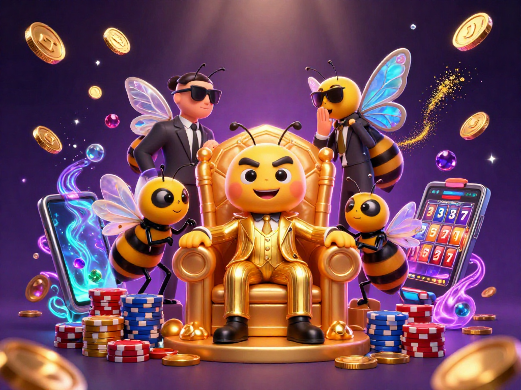 Spin the reels with สล็อต in an enchanting 3D casino scene featuring a bumblebee mob boss.