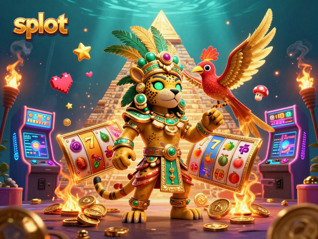 Engage with slot games featuring vibrant characters and dynamic gaming elements in this 3D illustration.