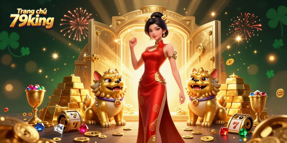 Experience the excitement of Trang chủ 79king with a glamorous scene of a woman amidst gold and gaming elements.
