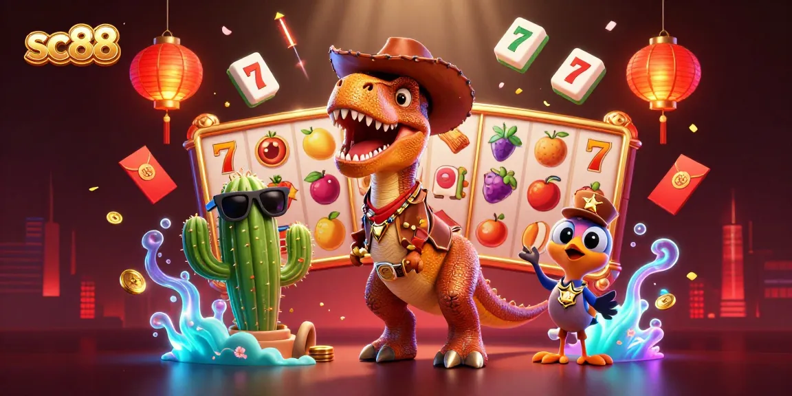 sc88 jackpot slots featured in a vibrant, action-packed 3D casino scene with cartoon characters
