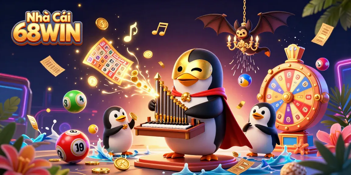 Experience the thrill of games at Nhà Cái 68WIN with an exciting 3D casino illustration full of vibrant colors.