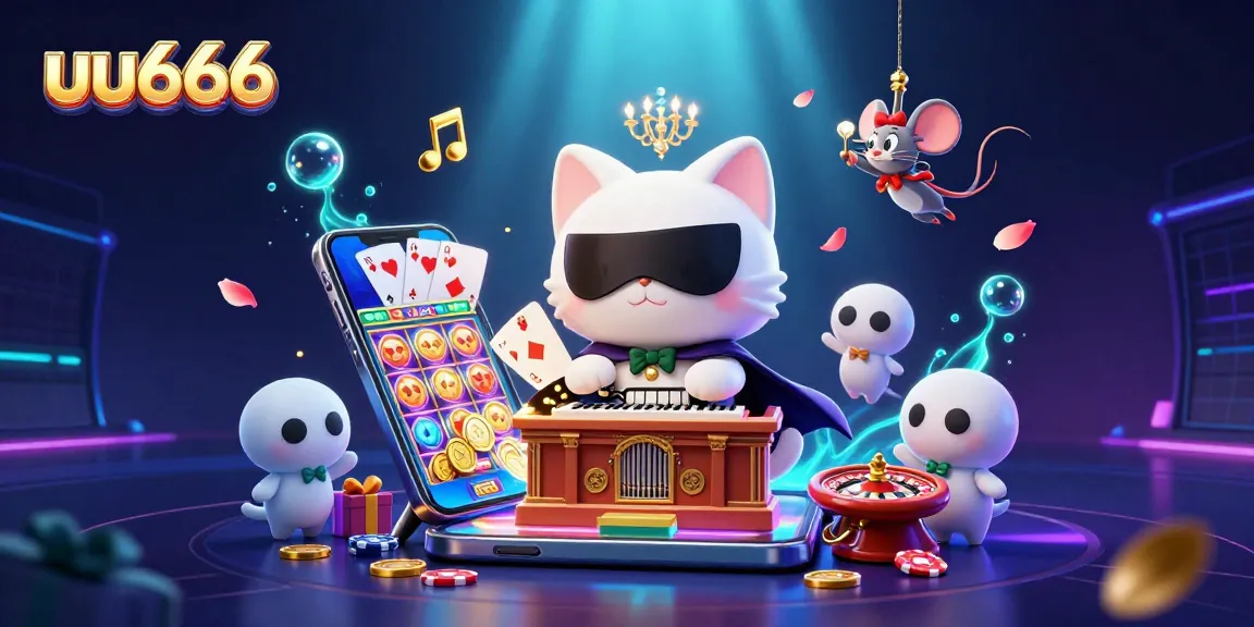 Spin to win big with uu666's vibrant casino adventure, showcasing a whimsical cat and mouse amidst golden treasures.