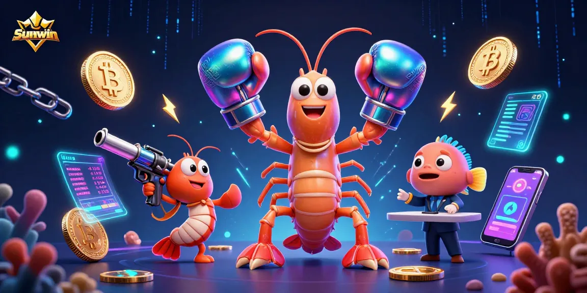 Engage in thrilling gameplay with Sunwin in a vibrant 3D casino scene featuring colorful coins and energetic characters.