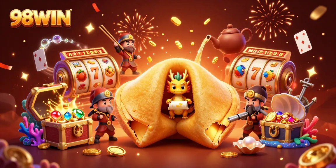 Experience thrilling wins with 98WIN in a vibrant casino-themed illustration bursting with excitement.