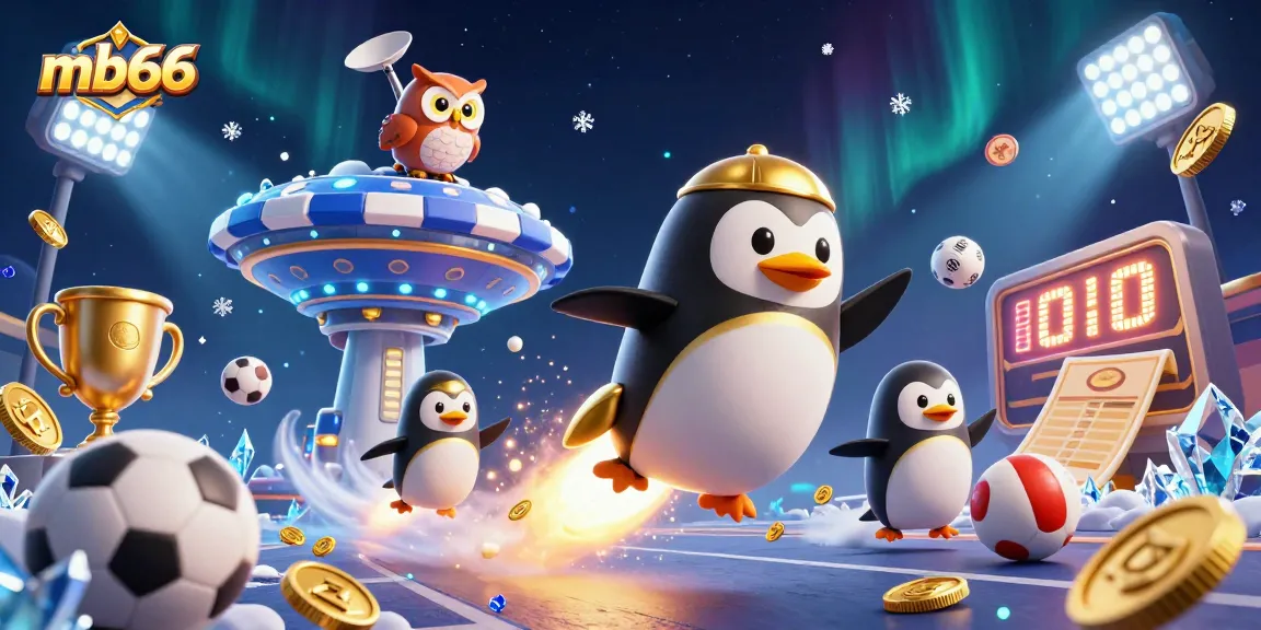 Experience mb66's exciting space-themed casino adventure with a golden penguin and dynamic gaming elements.