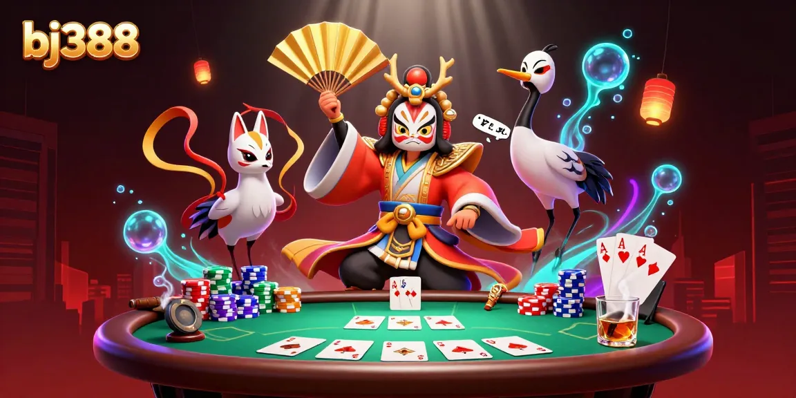 Engage with bj388's thrilling casino experience featuring kabuki warriors and poker action.