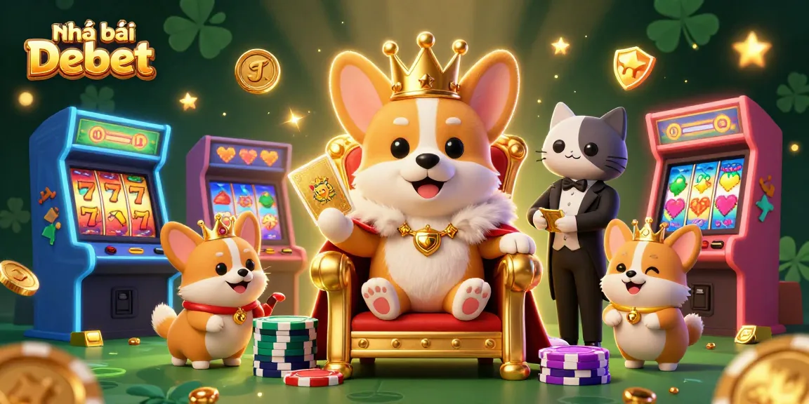 Play your luck with Nhà cái Debet's vibrant slot experience featuring an engaging royal corgi scene.