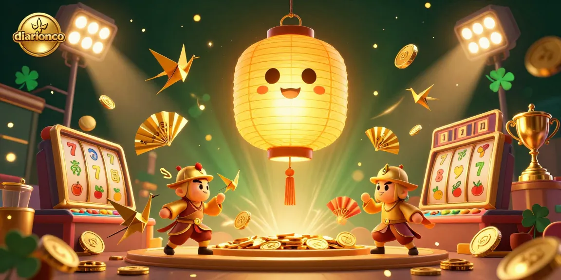 Engage with diarionco's thrilling slot games as the golden lantern spirit shines in a dynamic casino scene.