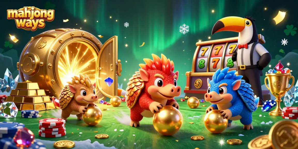 Experience mahjong ways with rival pangolins competing in a dazzling casino scene.