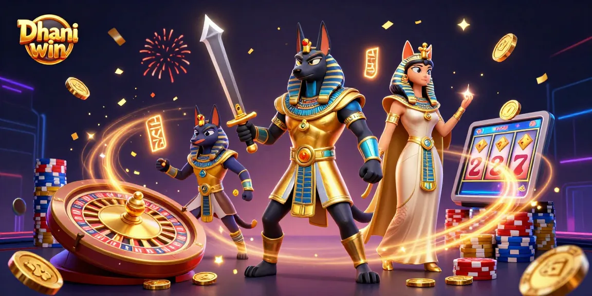 Play exciting games on Dhani win with dazzling rewards and symbols in 3D illustration.
