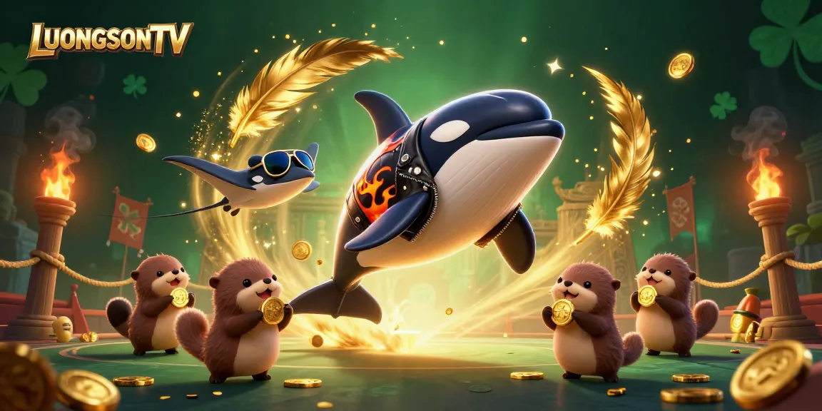 Experience the thrilling action at LUONGSONTV with an orca whale and otters in a dynamic casino scene.