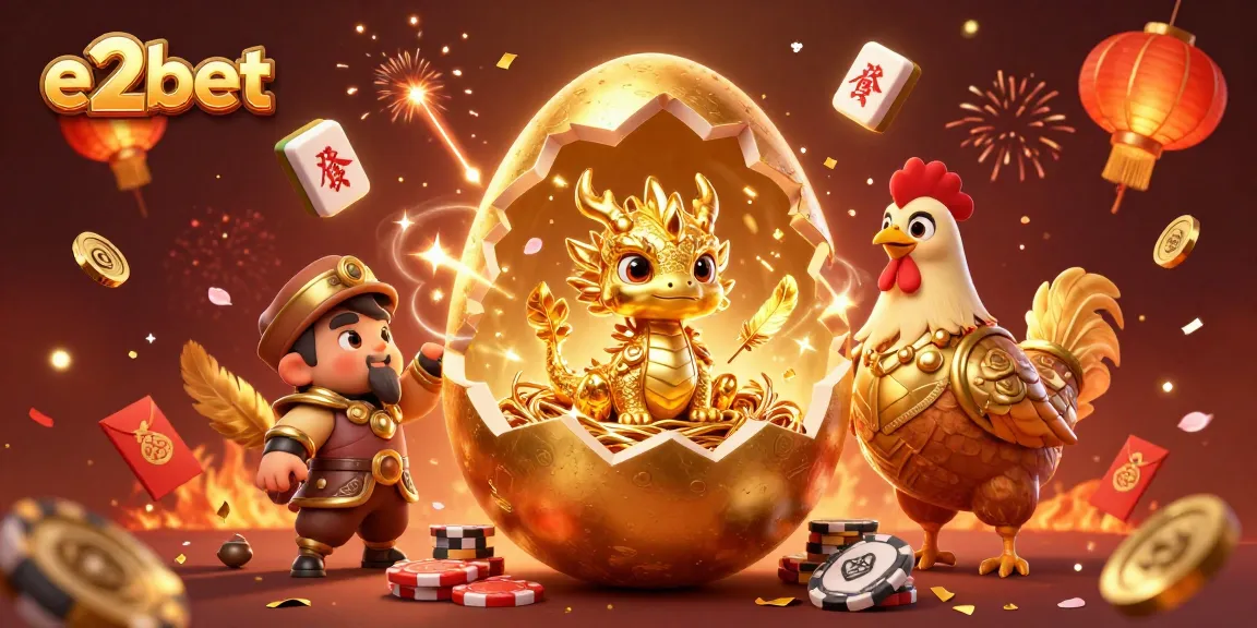 Experience vibrant celebrations with e2bet's golden dragon and gaming elements, highlighting casino thrills.