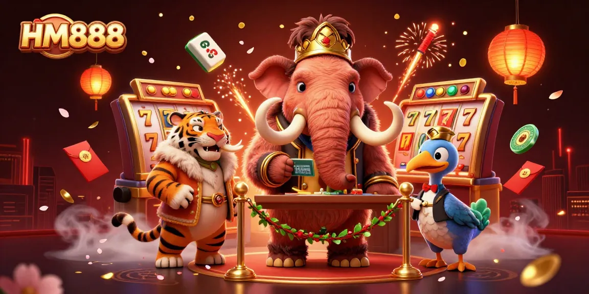 Experience the excitement of HM888 with VIP guests and vibrant casino elements in a dynamic 3D illustration.