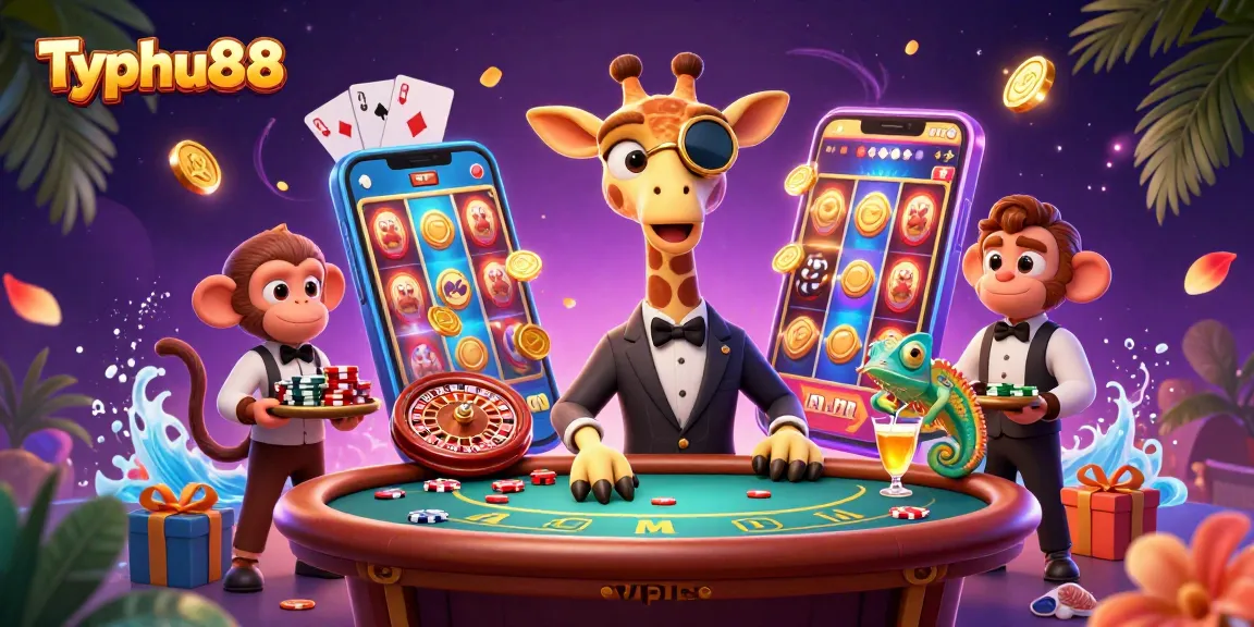 Experience thrilling gameplay at Typhu88 with dynamic card tables and vibrant casino elements.