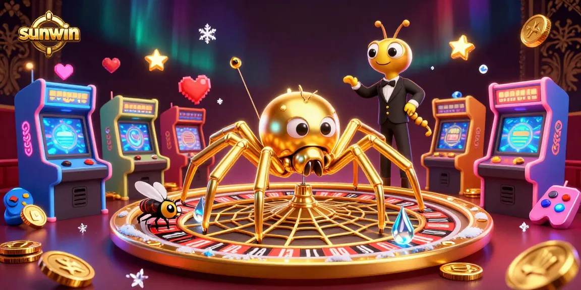 Spin the roulette wheel with sunwin as the golden spider weaves its web amidst vibrant casino elements